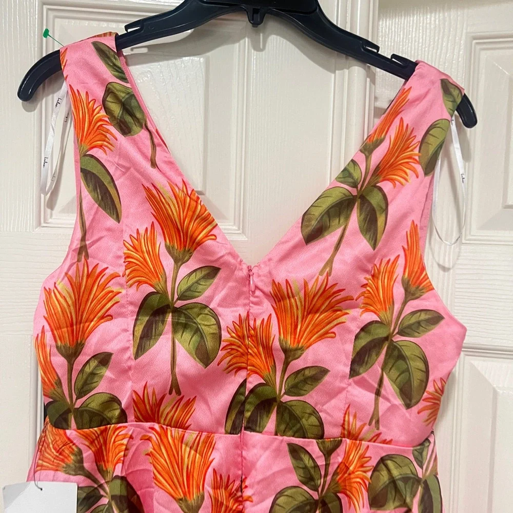 LULUS Party In Palm Springs Pink Floral Tiered Maxi Dress Satin Size medium - Picture 9 of 13